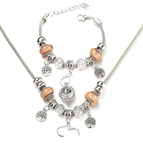 Tree of Life Necklace Bracelet Set Exquisite Bead Hollow Chain Beaded Bracelet With Hook DIY Pendant Fashion Jewelry