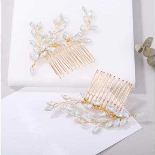 Korean Simple Bride Comb Vintage Gold Color Women Rhinestone Crystals Hair Combs Bridal Wedding Hair Jewelry Lady Hairpieces