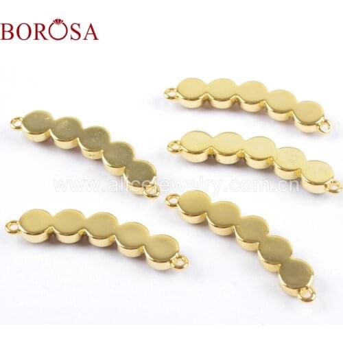 BOROSA 5PCS Round Druzy Five Beads Gold Bezel Connectors Mix Colors Jewelry Findings Gems Beads for Bracelet WX1036
