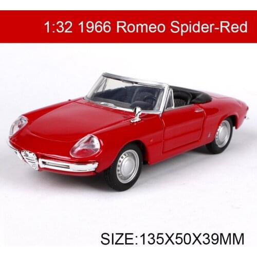Bburago 1:32 Model Car 1966 Romeo Spider Classic Cars Roadster Coupe Vehicle Play Collectible Models Sport Cars toys For Gift