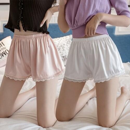 Fashion Women Safety Pants Ice Silk Boxer Shorts Seamless Lace Underwear Mid-Rised Intimates Anti-Emptied Ladies Safety Pants