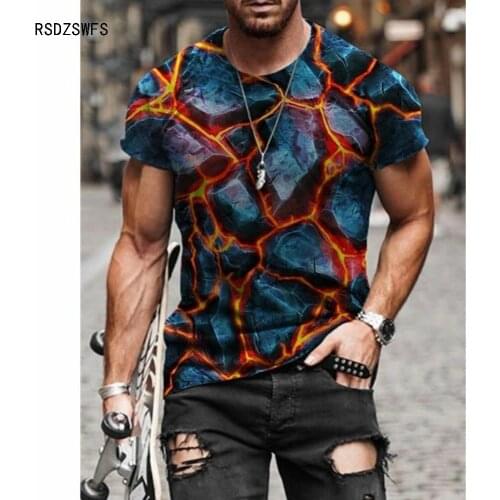2021 Men Clothing Retro T-Shirt Slit 3D Printing, Round Neck T-Shirt Fashion Personality Breathable Fabric