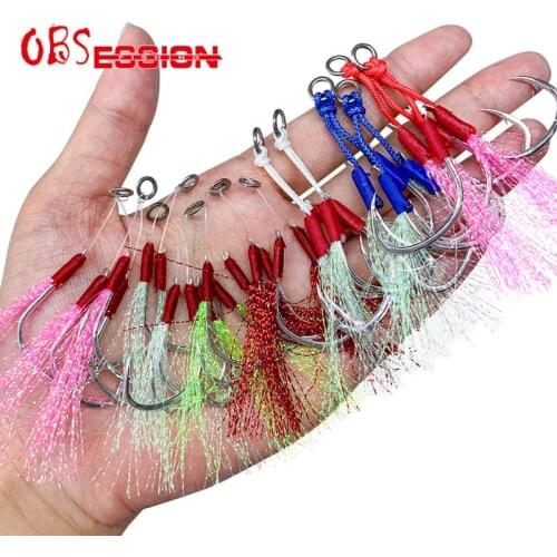 OBSESSION 20/10pairs 1/0 2/0 3/0 Carbon Twin Assist Fishing Hooks Metal Jig Lure Double Barbed Assist Hooks Saltwater Lure Hooks