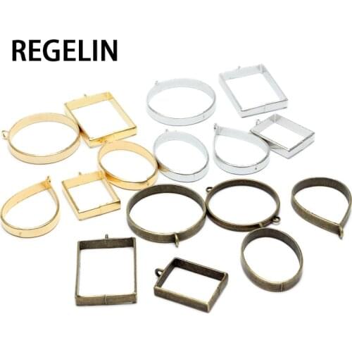 REGELIN Epoxy alloy frame bottom Charm Photo Frame Bronze Tone Ancient Necklace Bracelets Pendant DIY Jewelry Supplies 10PCS/lot