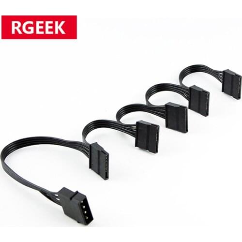 RGeek 4pin IDE Molex / SATA 1 to 5 SATA 15pin Splitter Hard Drive HDD SSD Power Supply Cable Cord for Coin Mining 18AWG Black