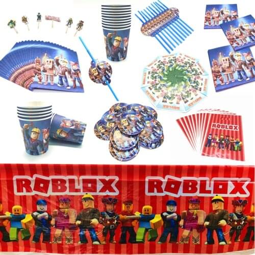 Roblo Theme Birthday Party Decorations Flags Tablecloth Boy Favor Game Cups Gift Bags Plates Baby Shower Party Supplies Supply