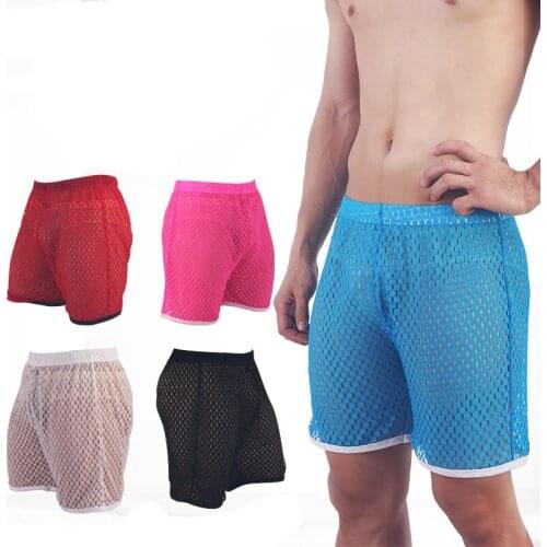 Sexy Mens Sexy Sleepwear Big Mesh Clothing Honeycomb Net Mens Home Pajamas Shorts Sexy Sleep Bottom Mens Sheer Pajamas