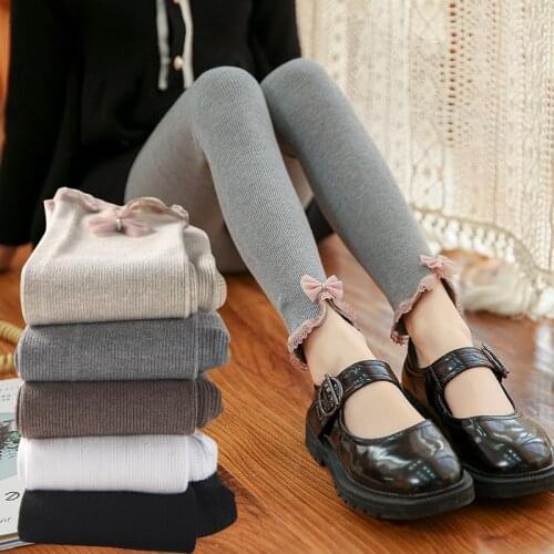 New style pure cotton spring thin section breathable petal-like lace bowknot cropped trousers summer medium-thick leggings