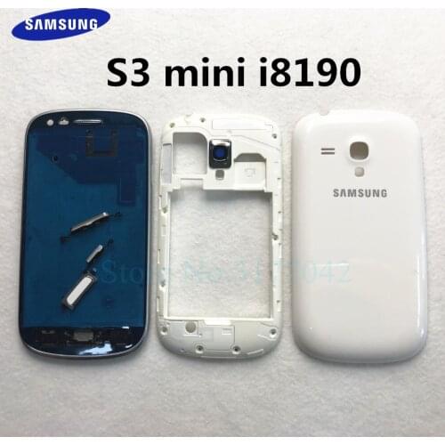 For SAMSUNG Galaxy S3 Mini i8190 Complete Parts Replacement Full Housing Front Middle Frame Battery Door Back Cover Rear Case