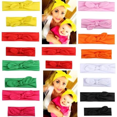2PCS Women Mum And Baby Girl Boho Bohemian Bow Solid Color Hair Head Band Bandana