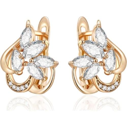 Romantic Colorful Cubic Zirconia Flower Stud Earrings Gold Color Plated Beautiful Earrings for Women Wedding Party Jewelry Gifts