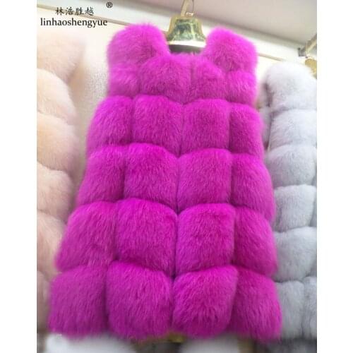 Linhaoshengyue 80CM Long Natural Real Fox Fur Vest