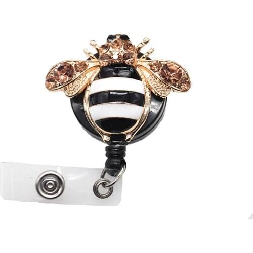 1pcs/10pcs/30pcs/50pcs/Lot Cute Enamel Summer Bee Crystal Rhinestone Rhinestone Retractable Badge Reel/ ID Badge Holder