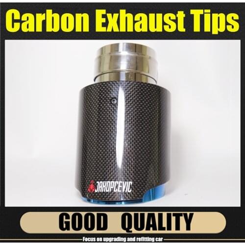 1PCS Car Exhaust Tail Pipe Glossy Carbon Tail End Blue Stainless Steel Straight Muffler Tip Flange With Jakopce Logo For Bmw F30