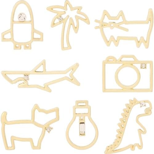 10 x Gold Tone Cat Dog Shark Camera Tree Rocket Light Bulb Charms Pendants for DIY Earrings Necklace Jewelry Making Accessories