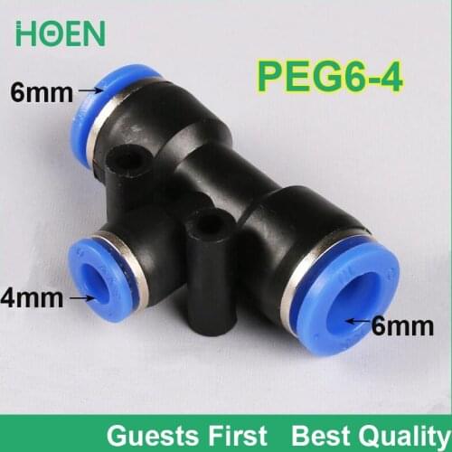 100 pcs PEG Reducing Unequal tee type Union PEG6-4 Tee redecer 6mm to 4mm Air Tube Fitting One touch push In pneumatic fitting