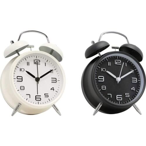 4 inch Twin Bell Alarm Clock Metal Frame 3D Dial with Backlight Function Desk Table Clock for Home & Office
