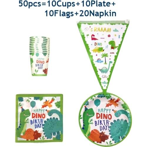 50-80pcs Dinosaur Party Disposable Sets Jungle Theme Set Table Paper Cups Plates Napkin Children Birthday Shower Supplies