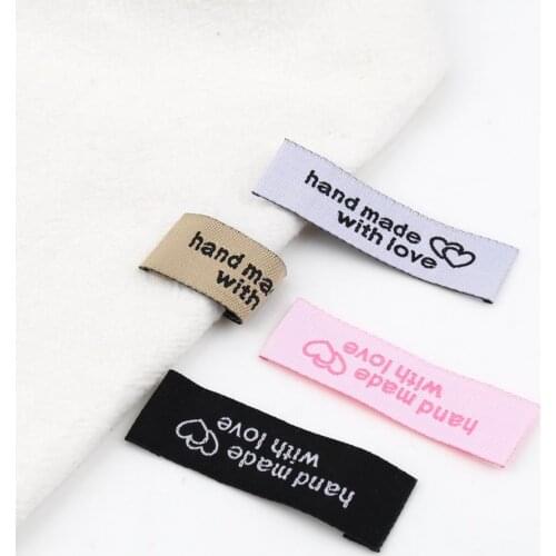 50pcs Handmade Embroidered Labels Tags Polyester Hand Made With Love Label For DIY Hat Basket Scarf Tag Garment Sew Accessories