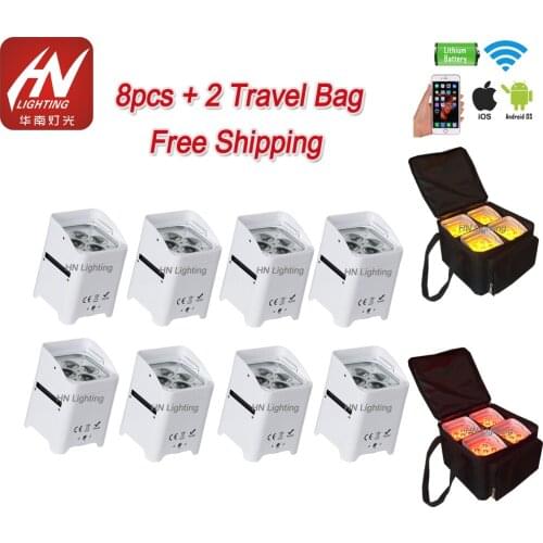 8pcs DMX Wireless Battery Powered 4*18w LED Par Light RGBWA+UV 6in1 Color Led Wash Light DJ Lights Uplights IRC recmote Control