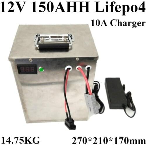 Lifepo4 12V 150AH battery+10A Charger Voltage display for replacement lead-acid battery UPS communication solar lamp inverter