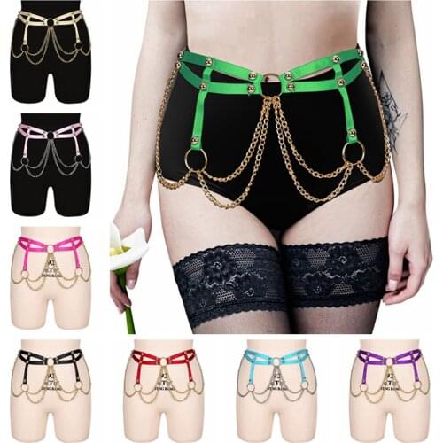 Metal Chain Accessories Harness Fashion Womens Gothic Clothing Bondage Lingerie Erotic Underwear Rave Outfit Stocking Belt