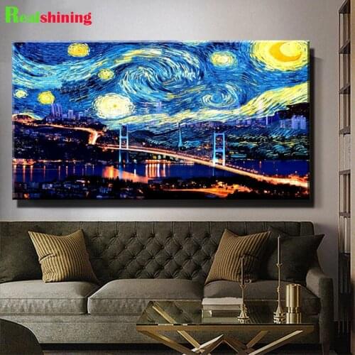 City Night landscape diamond embroidery 5d diy diamond painting Starry sky moon full square round drill Famous painting N2280