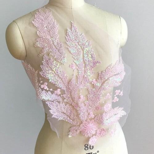 2Pcs Five color sew on embroidery sequins lace flowers applique for wedding dress handmade diy decoration