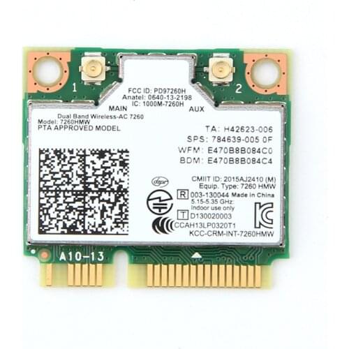 20pcs Wireless For Intel 7260 7260HMW ac Mini PCI-E 2.4G/5Ghz Wlan Laptop Bluetooth 4.0 802.11 ac/a/b/g/n