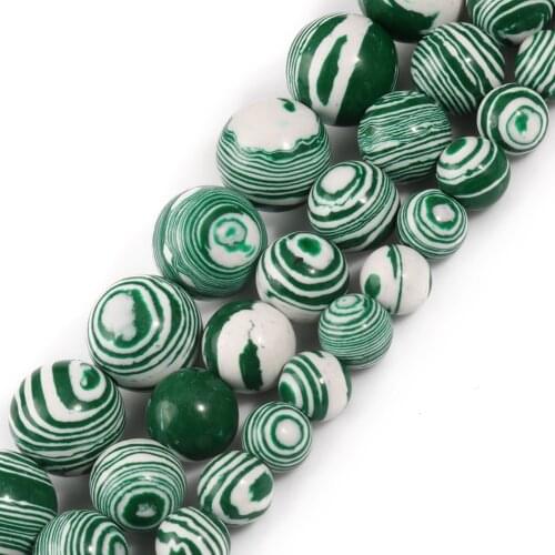 Green White Malachite Beads for Bracelet 6/8/10mm Natural Stones Loose Round Beads Jewelry Making DIY Accessories 15'' Starnd