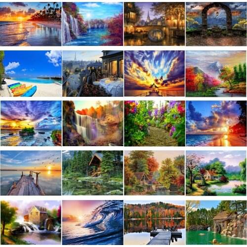 DIY5D landscape diamond painting starry sky inlaid woods cottage cross-stitch gemstone flowers painted full diamond round Mosaic