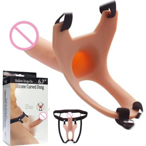 Sex Wearable Hollow Dildos Elastic Harness Strap-on Silicone Curved Dong Dildo Penis Enlargement Enlarger Stimulator for Couples