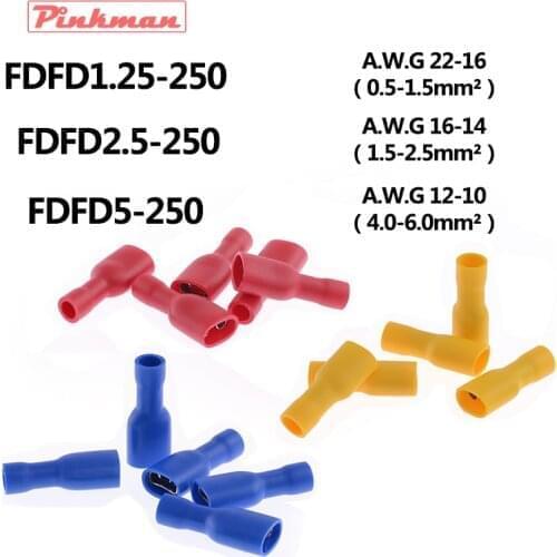 FDFD Insulating Female Insulated Electrical Crimp Terminal Connectors for 0.5-6mm2 AWG 22-10 Cable Wire Connect