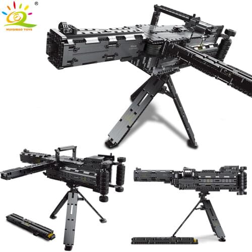 HUIQIBAO 1399Pcs DIY Maxim Heavy Machine Gun Building Blocks City High-Tech Electric Gun Shooting Game Bricks Toys For Children