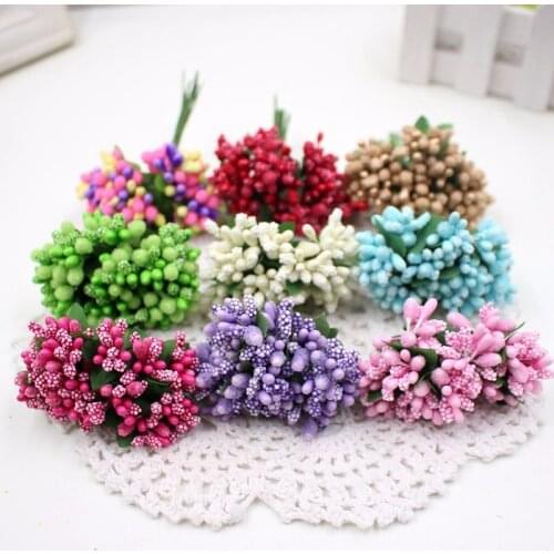 12 pc Handmade Artificial Flowers Wedding Decoration Stamen Sugar Fake flower DIY Wreath Needlework Gift box Scrapbooking Party