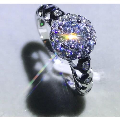 Cute Female Crystal Stone Ring Luxury Silver Color White Ring Wedding Band Promise Engagement Rings For Women New Year Gifts