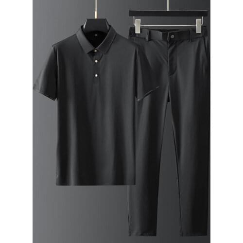 New Summer Thin Mens Sets (t-shirts+pants) Luxury Short Sleeve Soft Silky Casual Man Sets Slim Fit Sport Male Suits 4XL