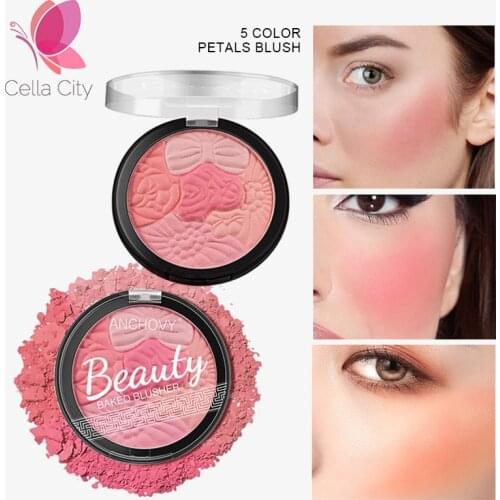 Cella City korean Blush Powder Peach Rubor 5 Color Make Up Face Cheek Blusher Bronzer Contour Long Lasting Cosmestic Make up