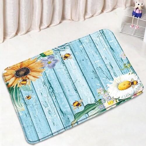 Flower Sunflower Bathroom Mat Retro Wood Grain Rose Non-Slip Floor Rug Bath Kitchen Doorway Carpet Bedroom Door Mats Washable