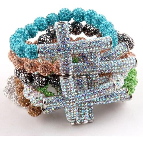 Fashion ladies Crystal Pave ball cross bracelet shiny black and AB three color available