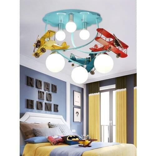 Cartoon creative color airplane chandelier Boy Bedroom childrens room lamp American style lovely color wood fighter chandelier