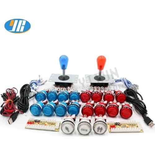 Arcade DIY Kits With 2 Players USB LED Encoder 4 /8 Way Joystick Controller Light Illuminated Push Button For PC Game MAME