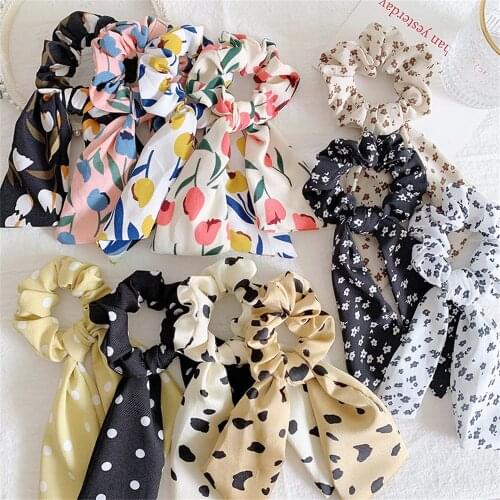 2021 New Fashion Print Hair Bands Bow Streamers Hair Ring Headwear Charm Hair Accessories For Women Girls Horsetail Hair Ring