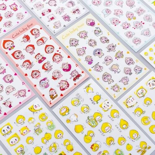 NEW 6PCS/Pack Japan Korea Cartoon Stickers Album Snail Cat Pig Stickers Cute Decoration DIY Notebook Stationery Office Supplies