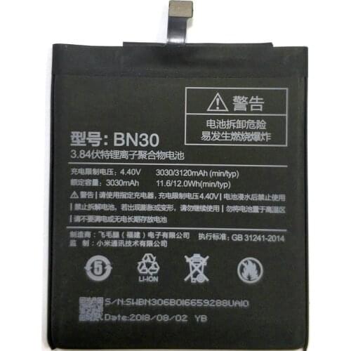 New BN30 3030mAh Battery for Xiaomi Redmi 4A Replacement Phone Batteries Free Shipping +Tracking Code