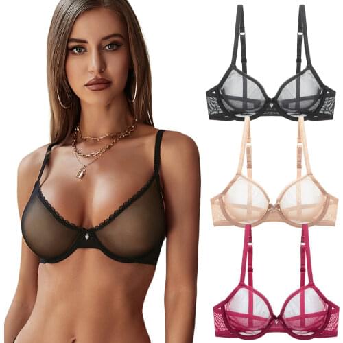 Varsmiss unlined solid lingerie transparent bra ultra-thin yarn underwear breathable sexy CDE cup bras