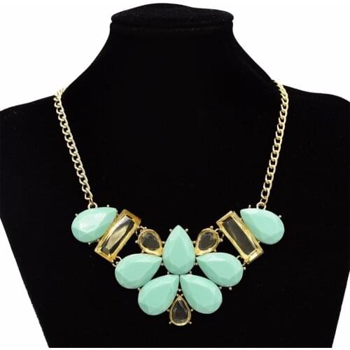 European Gold Metal Resin Acrylic Stone Choker Necklace Statement For Women Girl Crystal Drop Square Collier Necklace Maxi 2018