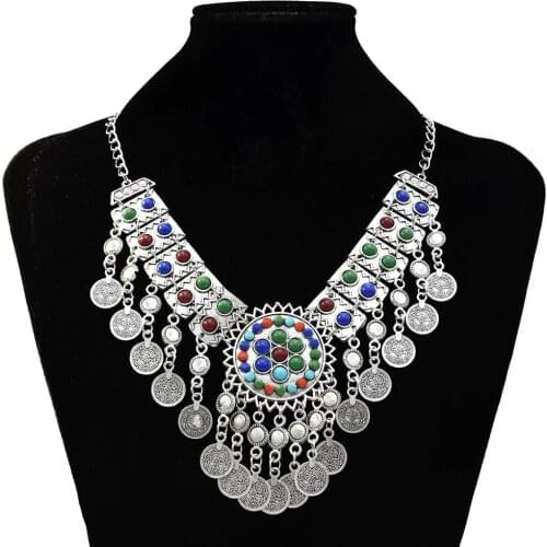 Gypsy Coin Tassel Necklaces for Women Vintage Boho Beaded Bib Statement Necklace Belly Dance Turkish Tribal Indian Party Jewelry