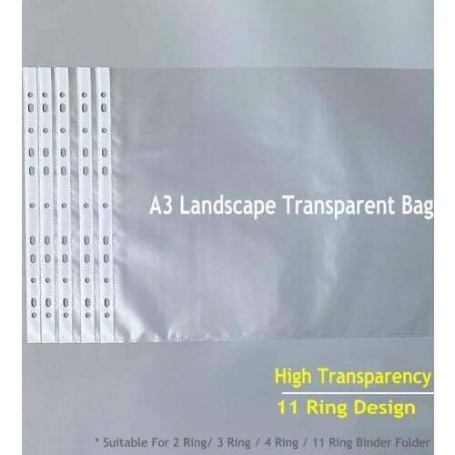 Landscape A3 Transparent Bag 11 Ring Binder Folder A3 Paper Bag Clear File Paper Organizer Protective Document Bag For Documents