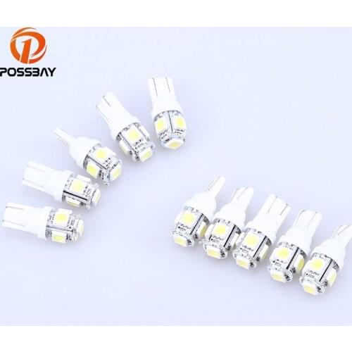 POSSBAY 10 Pcs White 5-SMD 5050 T10 LED Wedge Canbus Fog Light Side Wedge Tail Lamp Bulbs Car Light LED